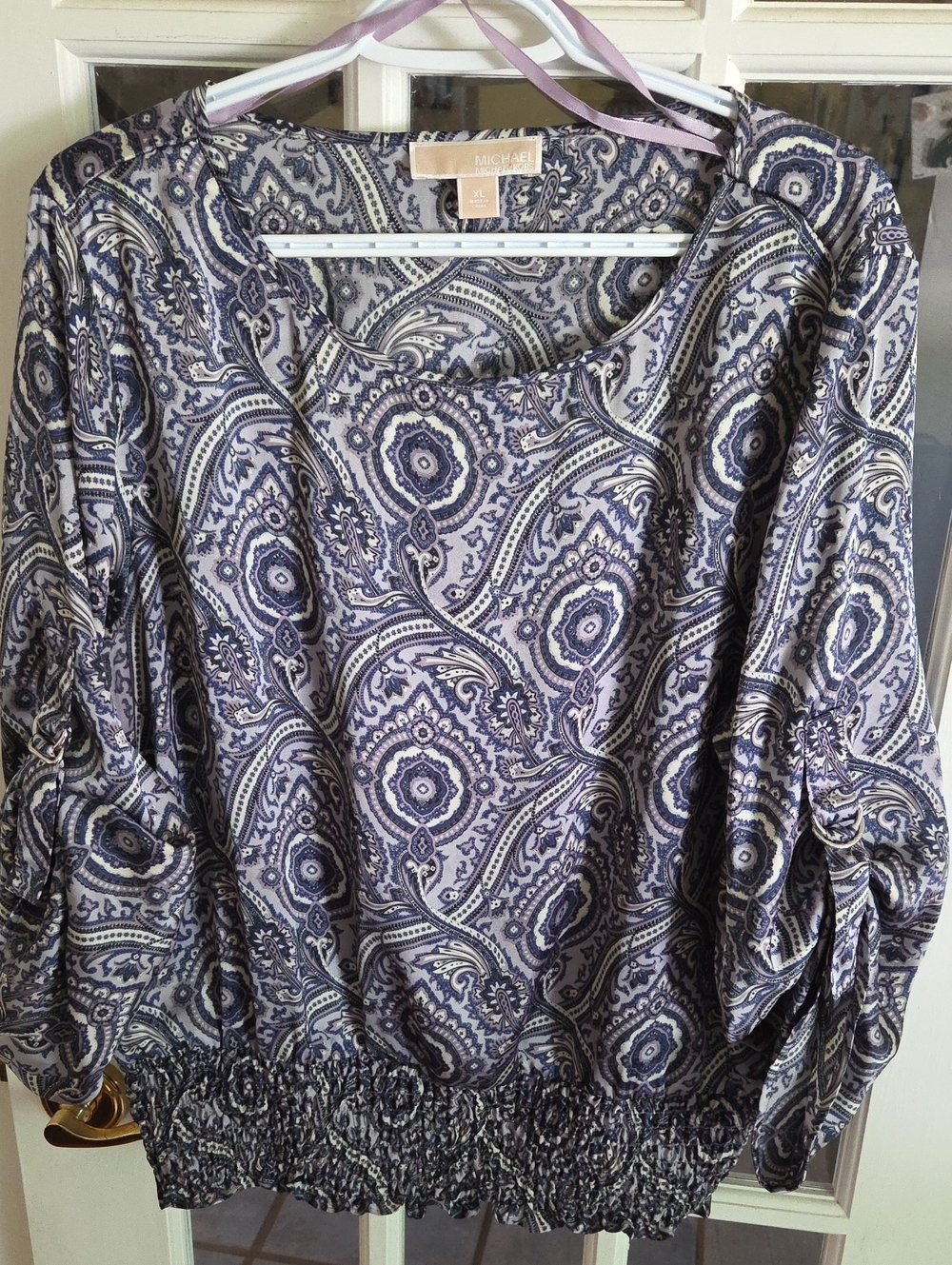Michael Kors Purple/Blue and White Paisley-Print Blouse